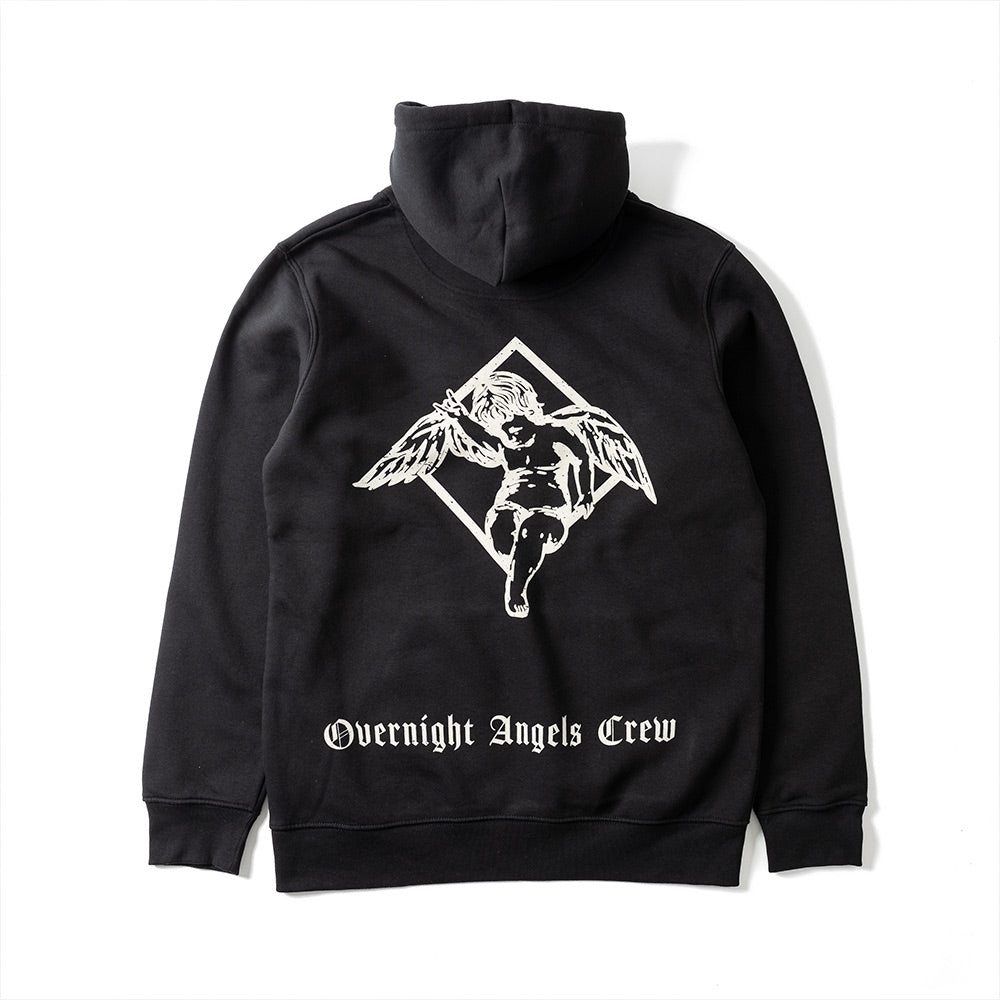 Diamond Cherub Hoodie - Black - Overnight Angels Crew