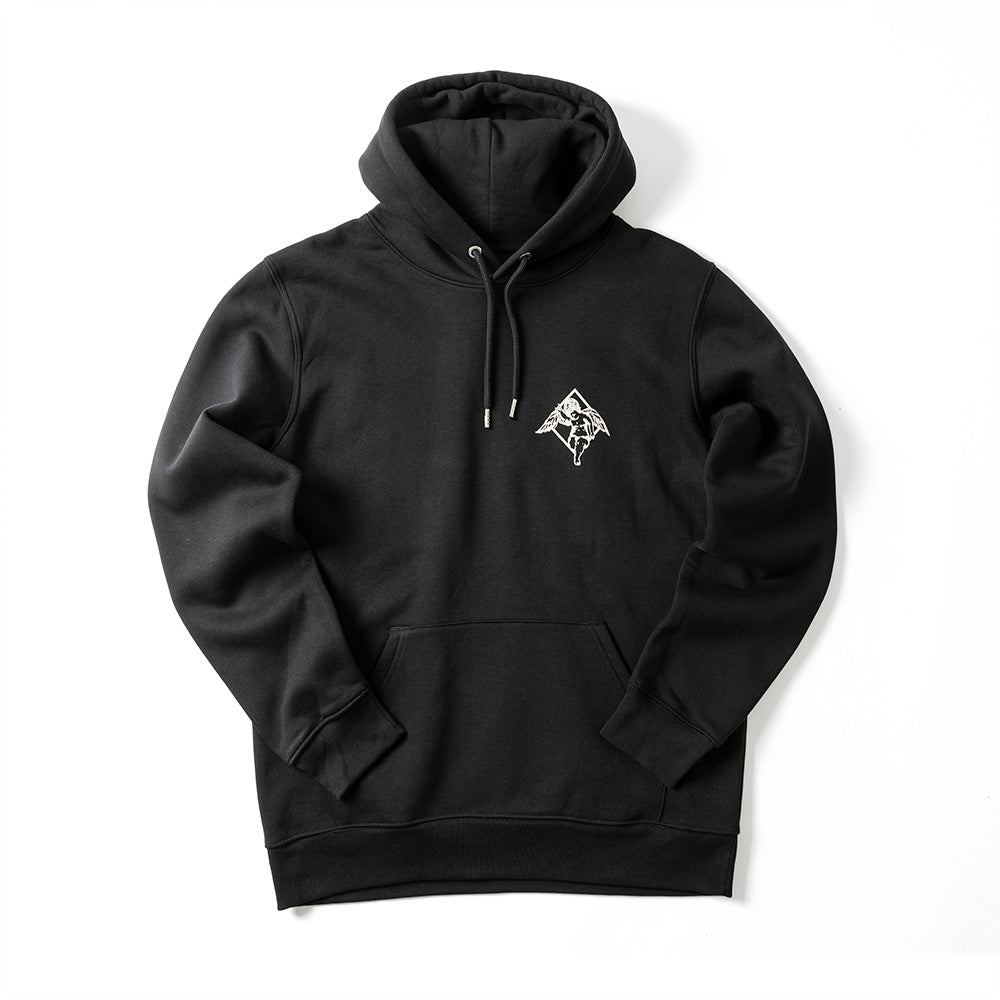 SATUR Angel cross stitch brushed hooded sweatshirt charcoal